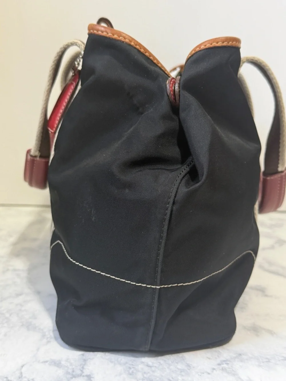 Coach Y2K black red Weekend Hampton Nylon “Inside-Out” small Tote bag